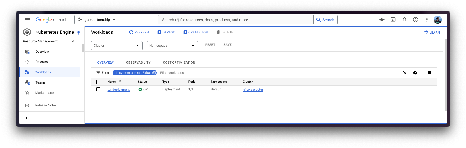 GKE Deployment in the GCP Console