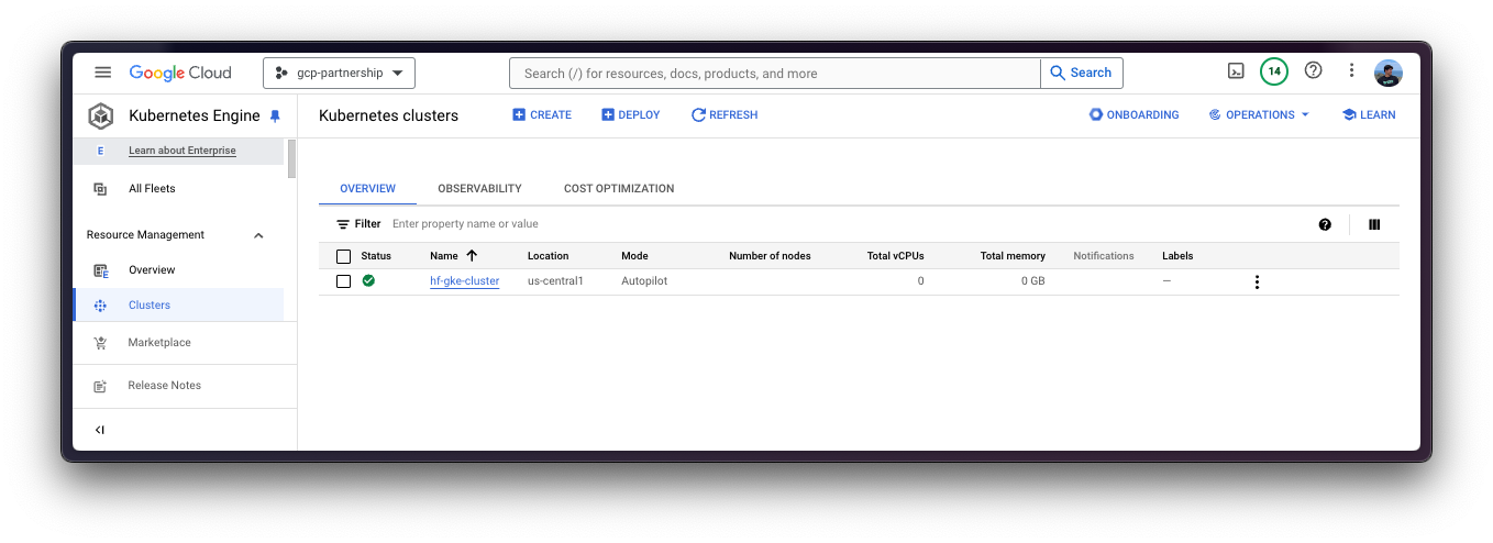 GKE Cluster in the GCP Console