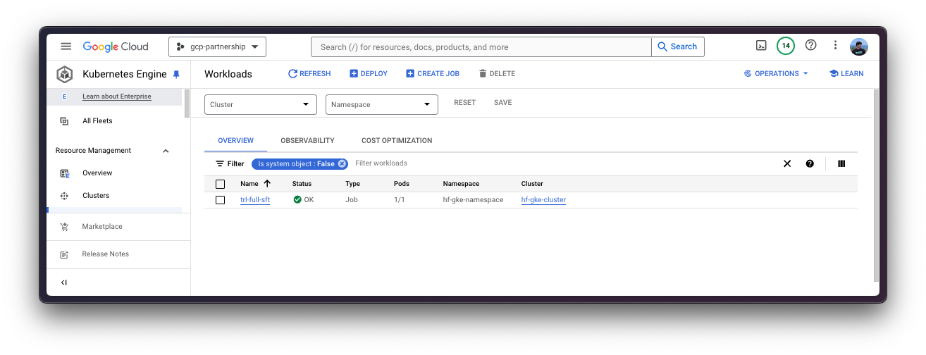GKE Job Created in the GCP Console