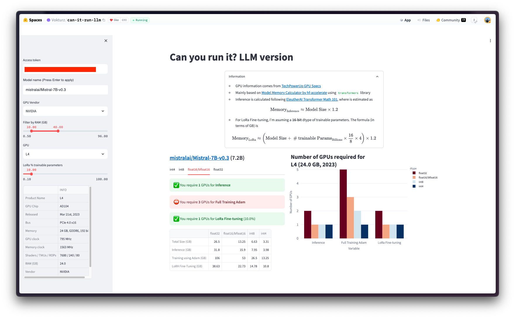 'Vokturz/can-it-run-llm' for 'mistralai/Mistral-7B-v0.3'