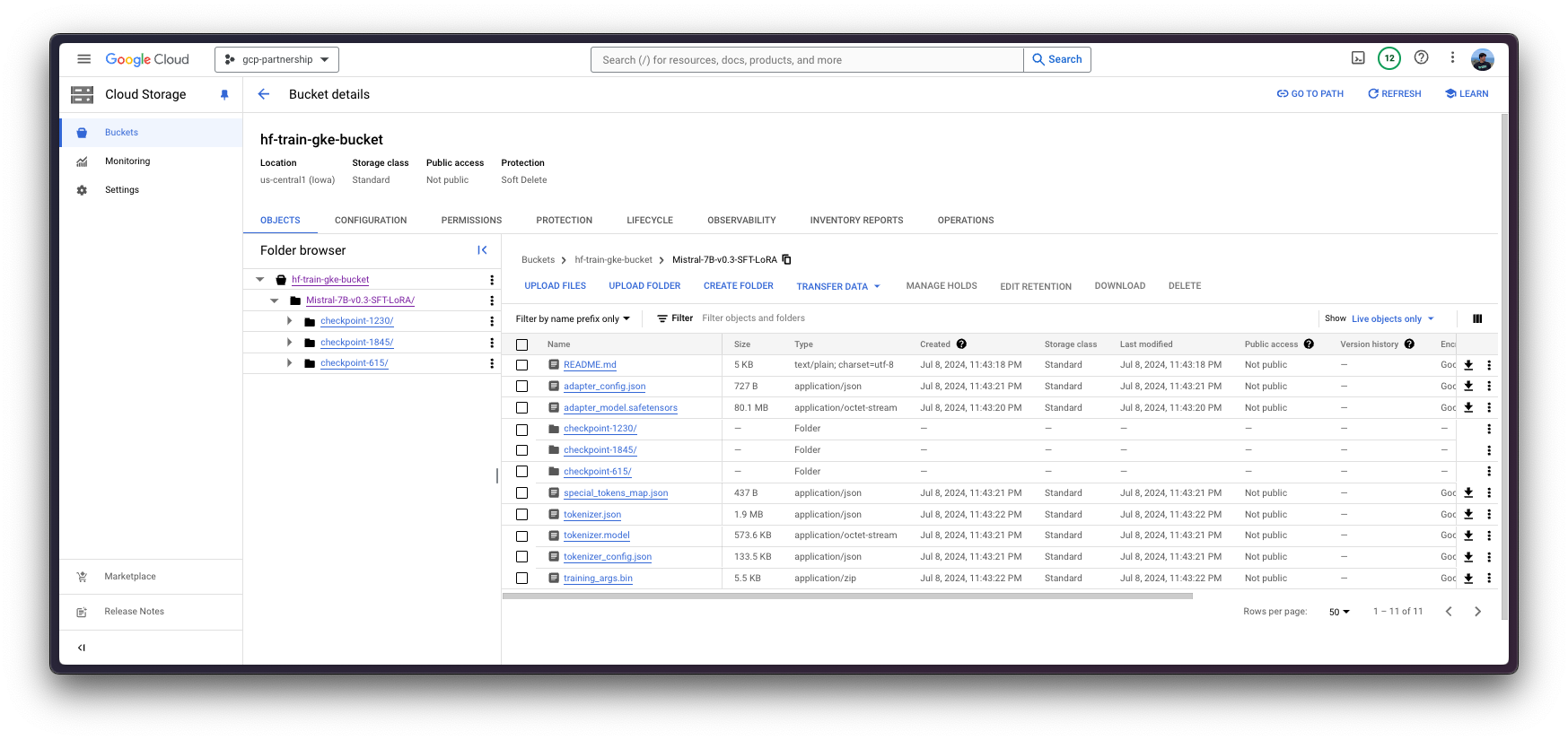 GCS Bucket with output artifacts in the GCP Console