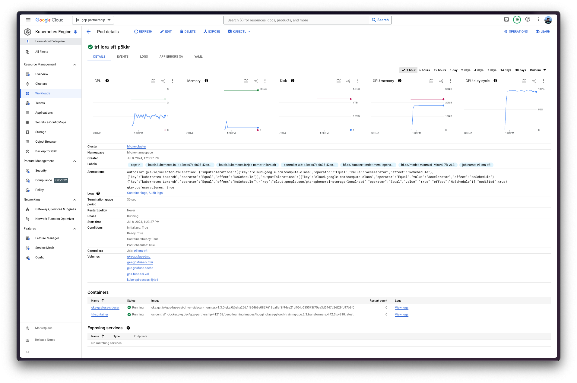 GKE Job Running in the GCP Console