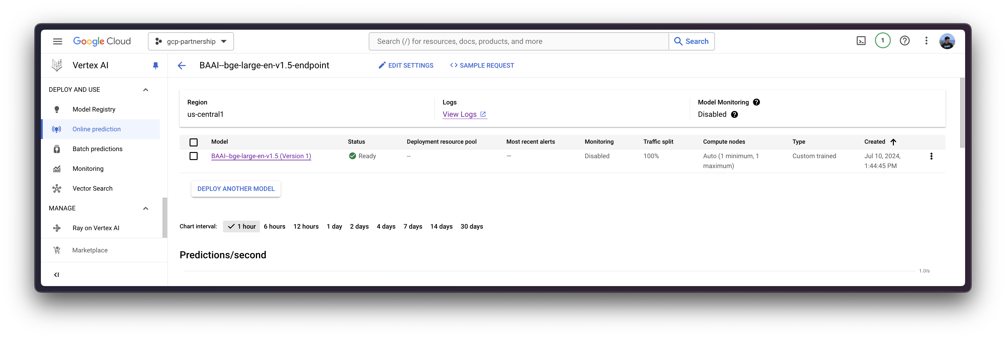 Vertex AI Endpoint running the model