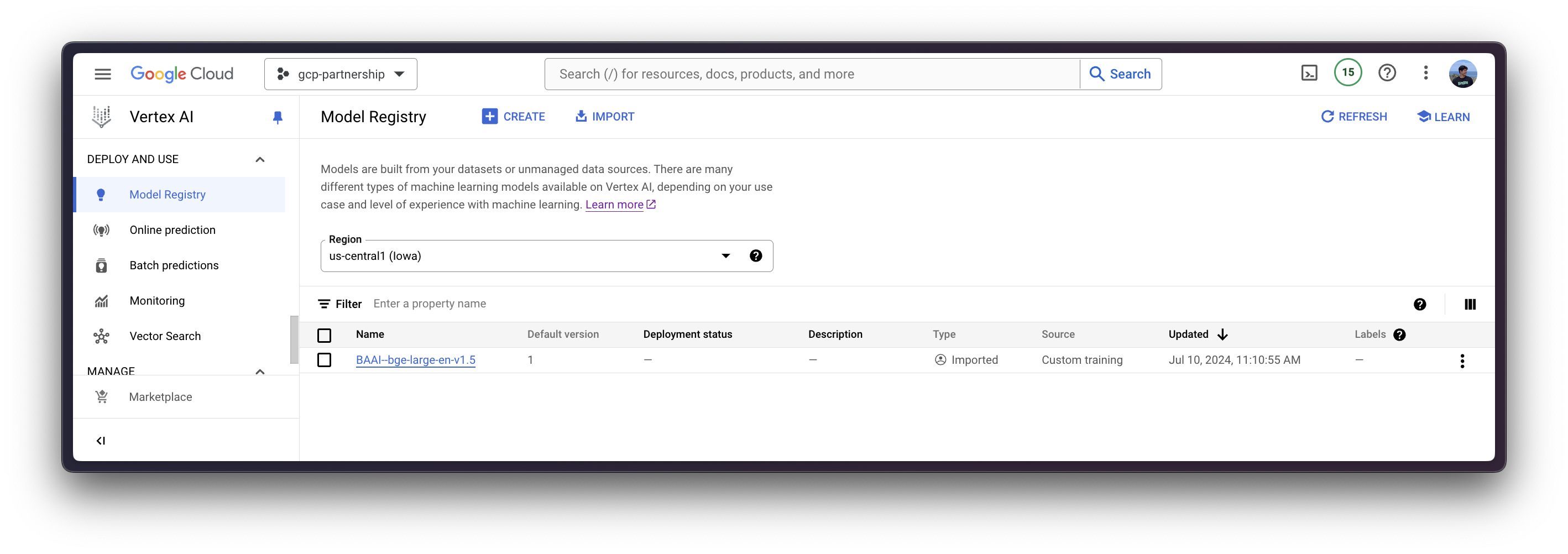 Model on Vertex AI Model Registry