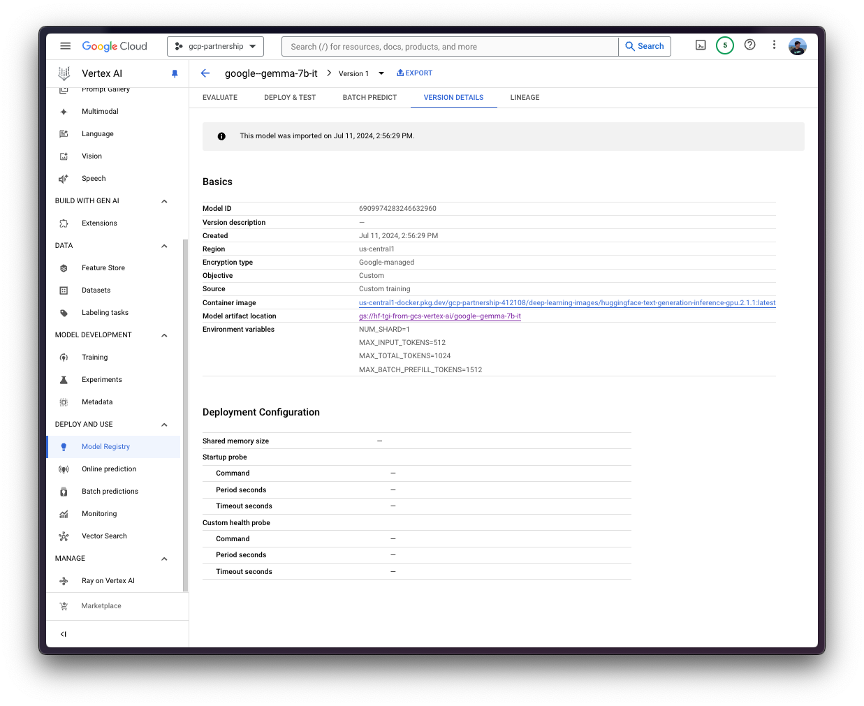 Model on Vertex AI Model Registry with path to GCS