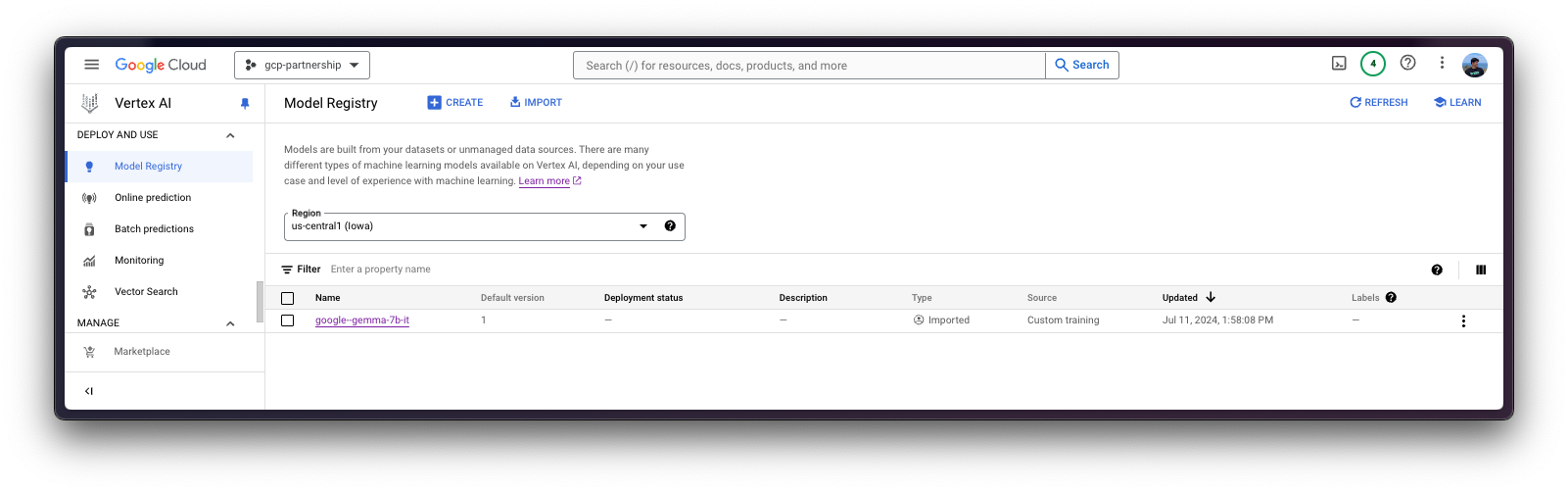 Model on Vertex AI Model Registry