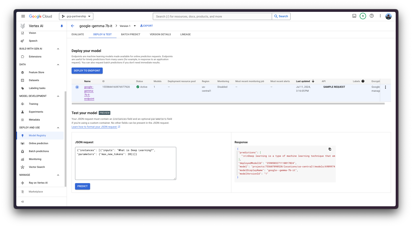 Vertex AI Endpoint online inference