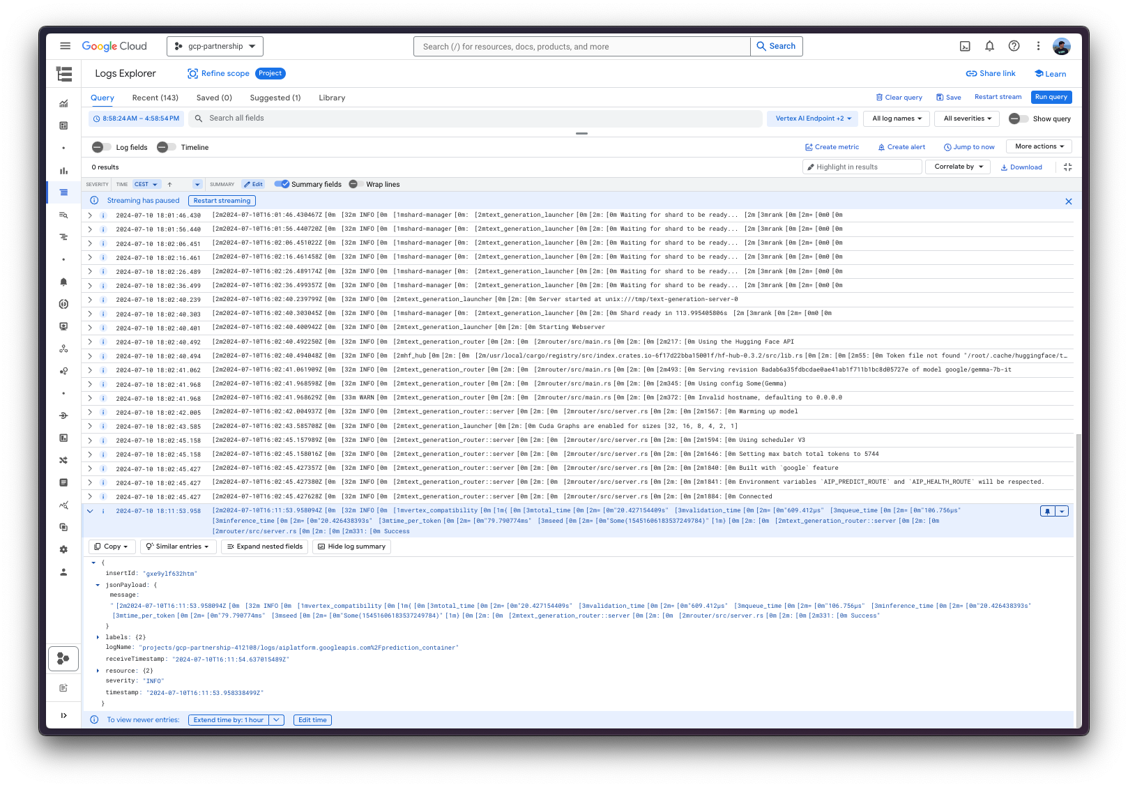 Vertex AI Endpoint logs in Cloud Logging after predict