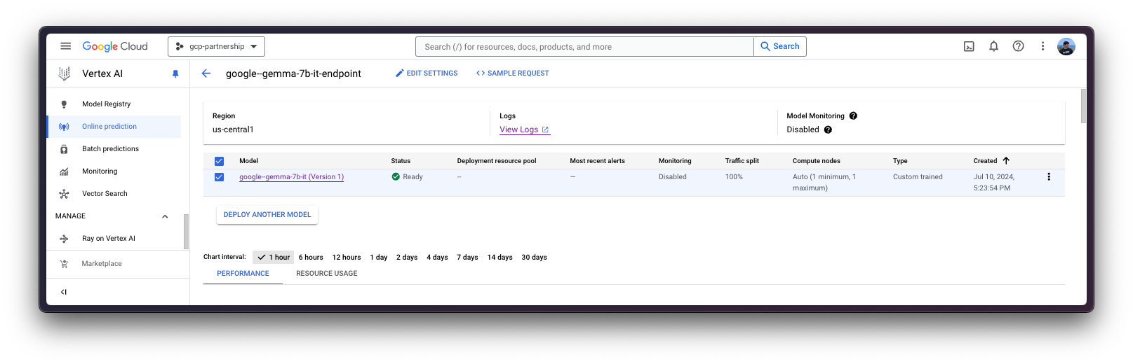 Vertex AI Endpoint running the model