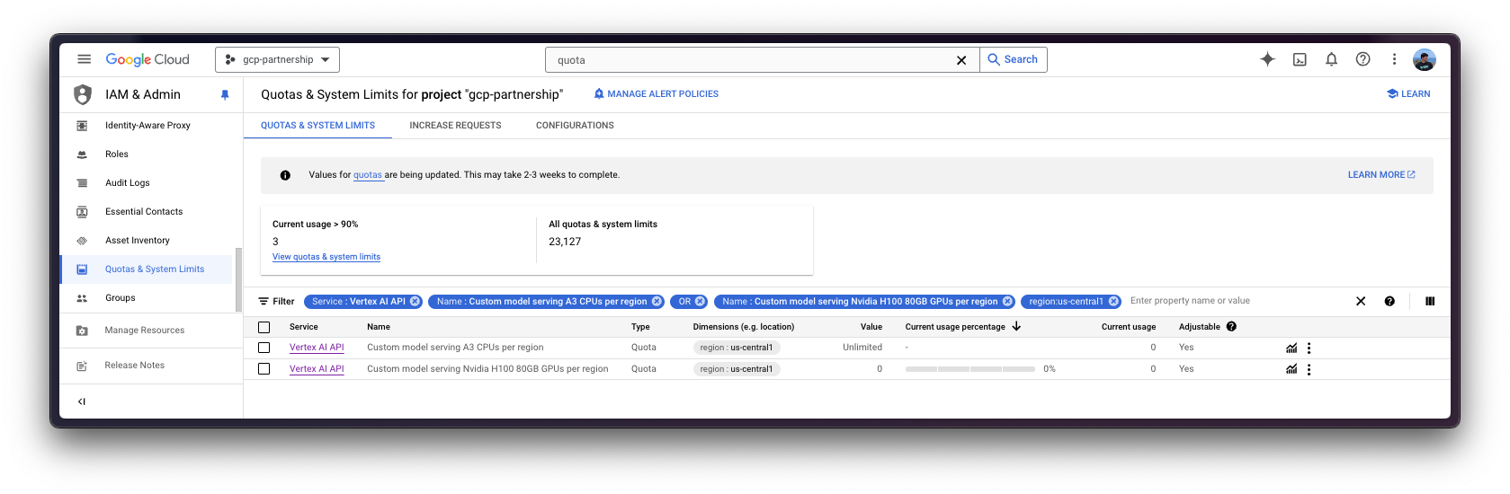 A3 Quota Request in Google Cloud