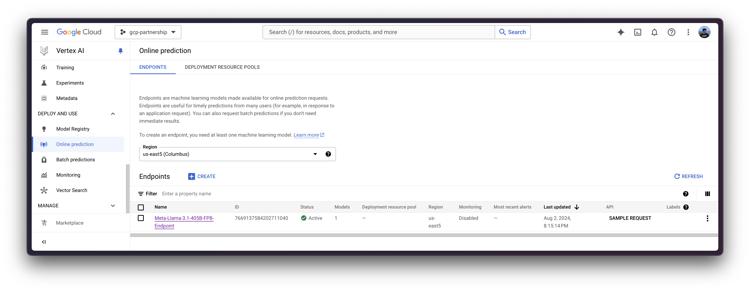 Meta Llama 3.1 405B Instruct FP8 deployed on Vertex AI