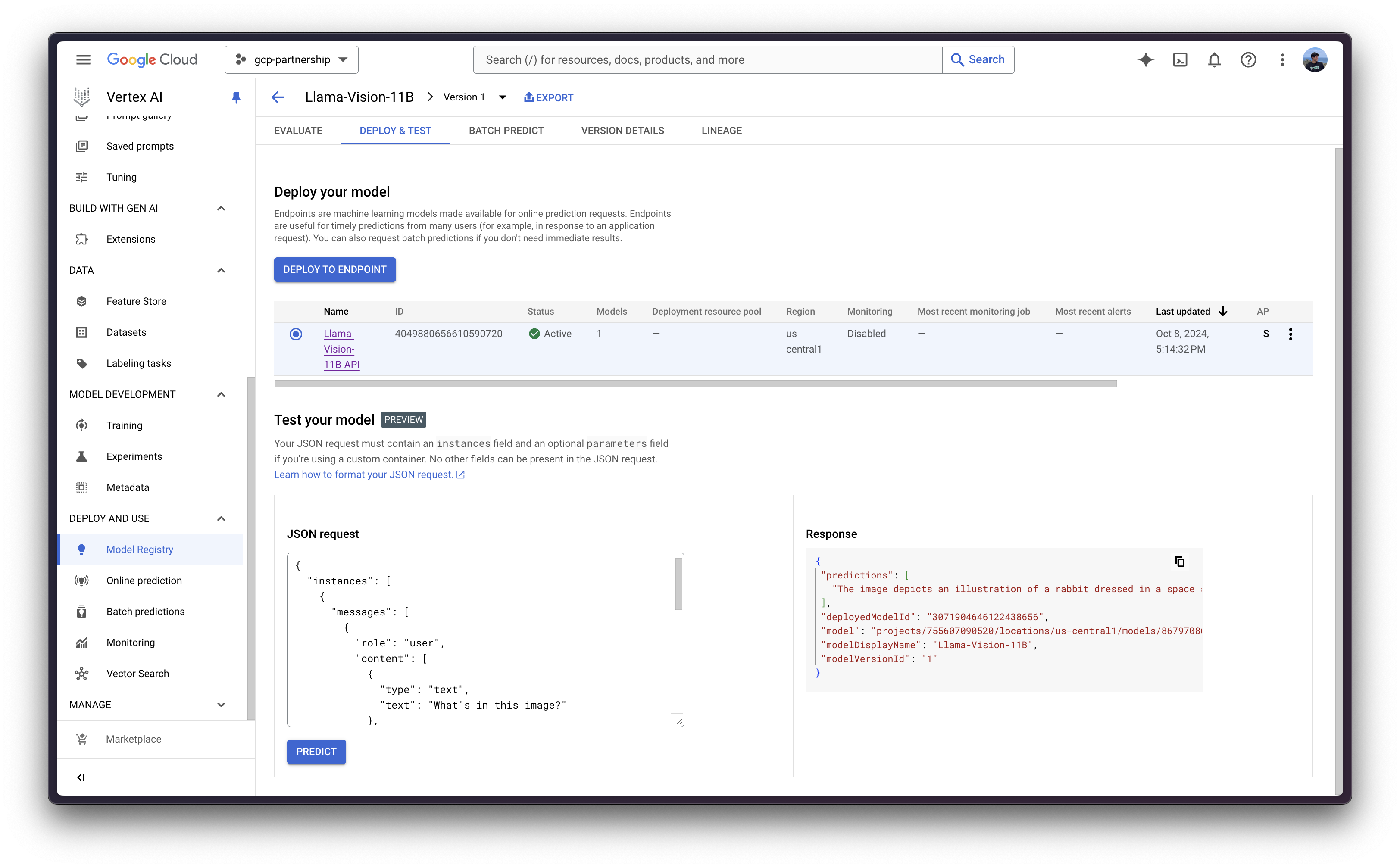 Vertex AI Endpoint online inference