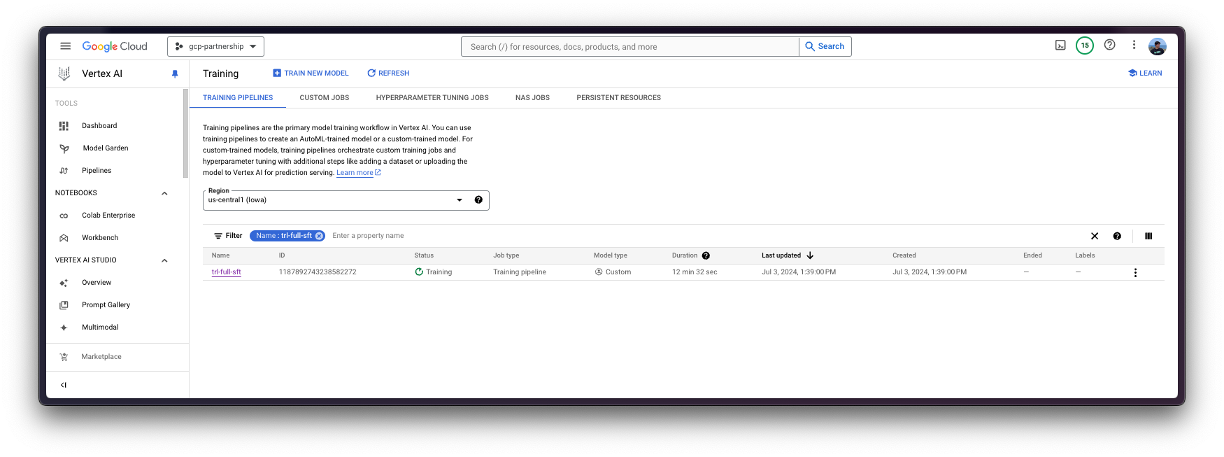 Pipeline created in Vertex AI