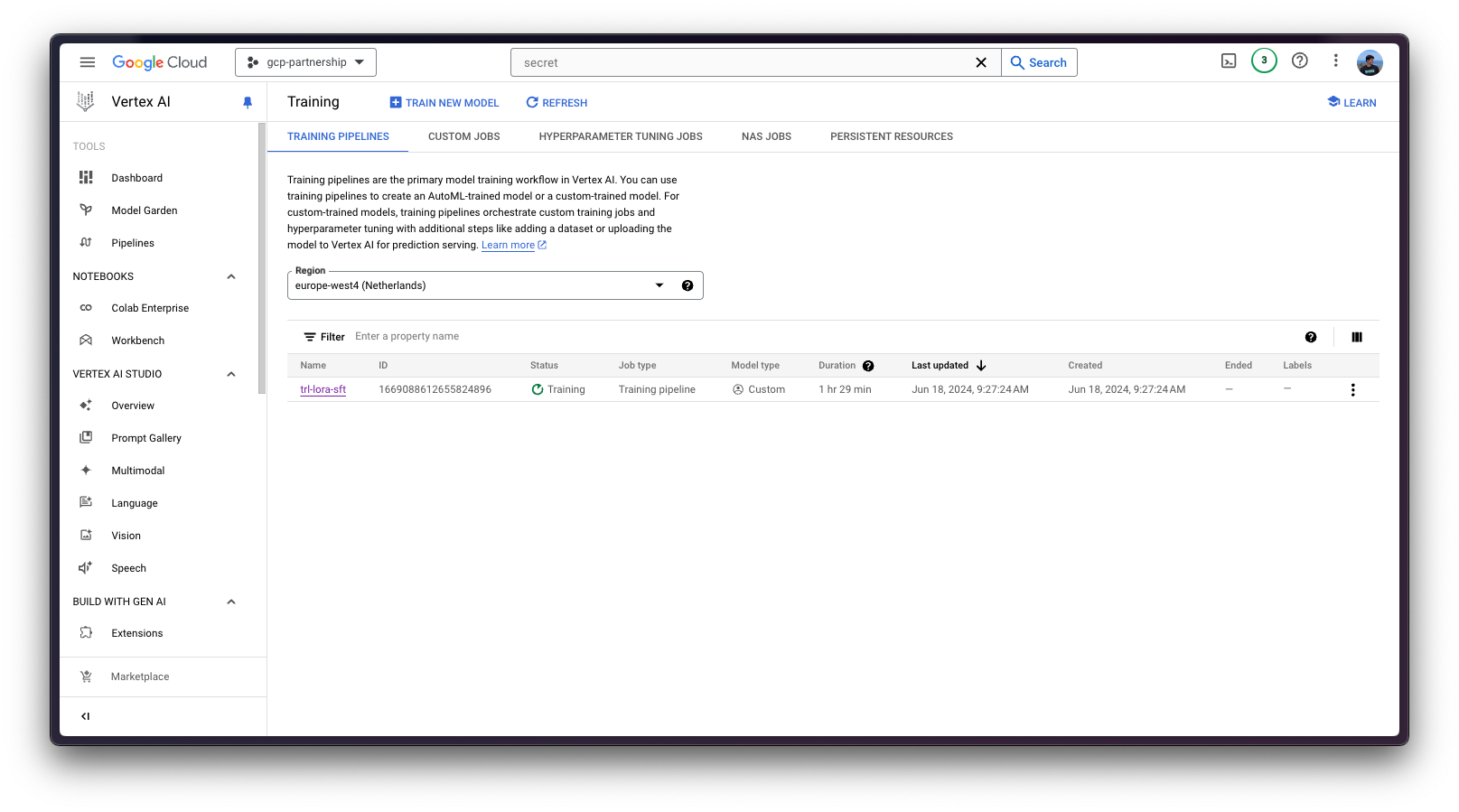 Pipeline created in Vertex AI