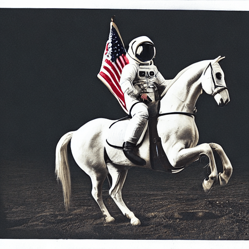 Astronaut riding a horse, generated with Stable Diffusion 1.4.