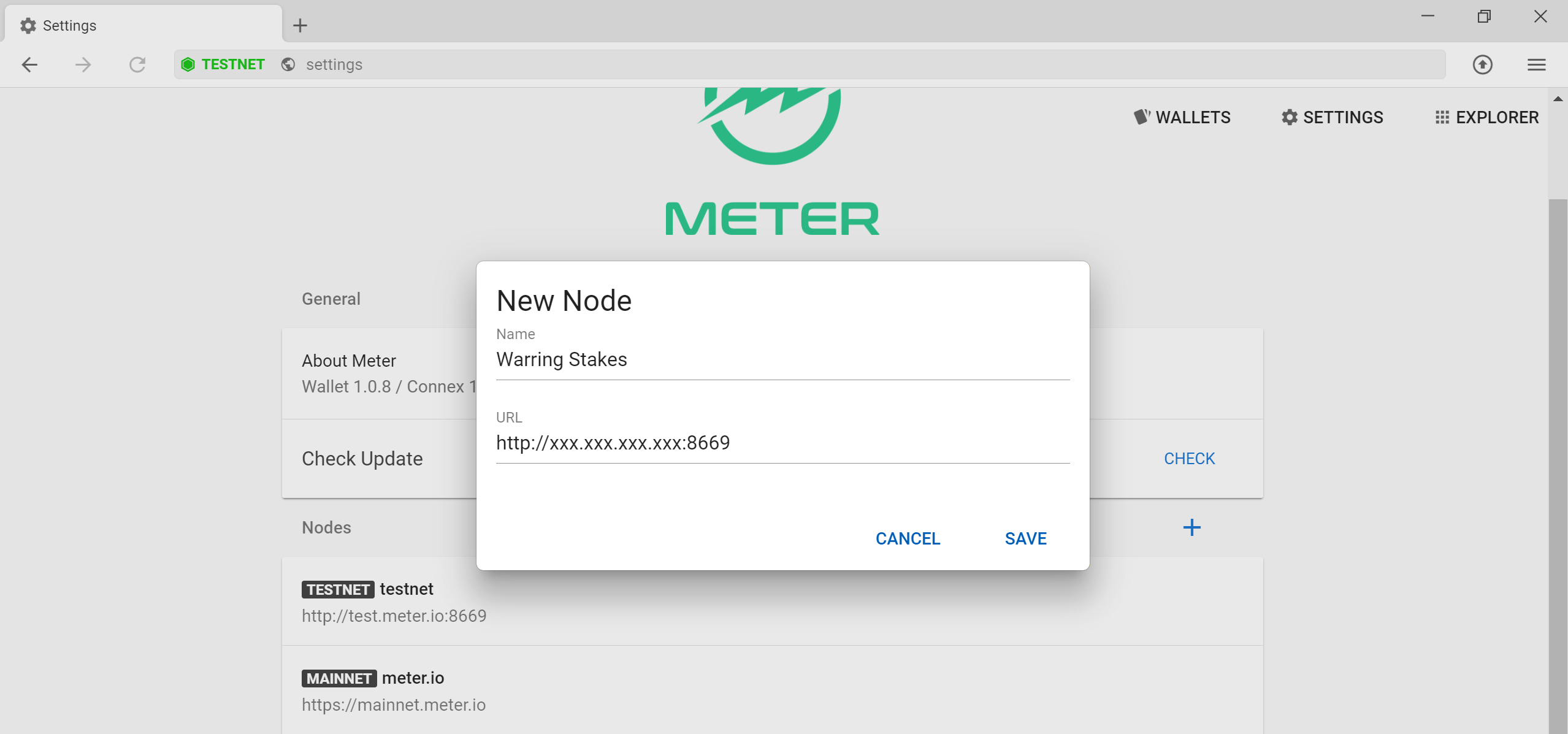 Adding Your Node in Wallet Settings