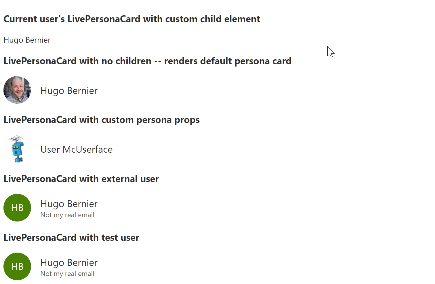 LivePersonaCard code sample output