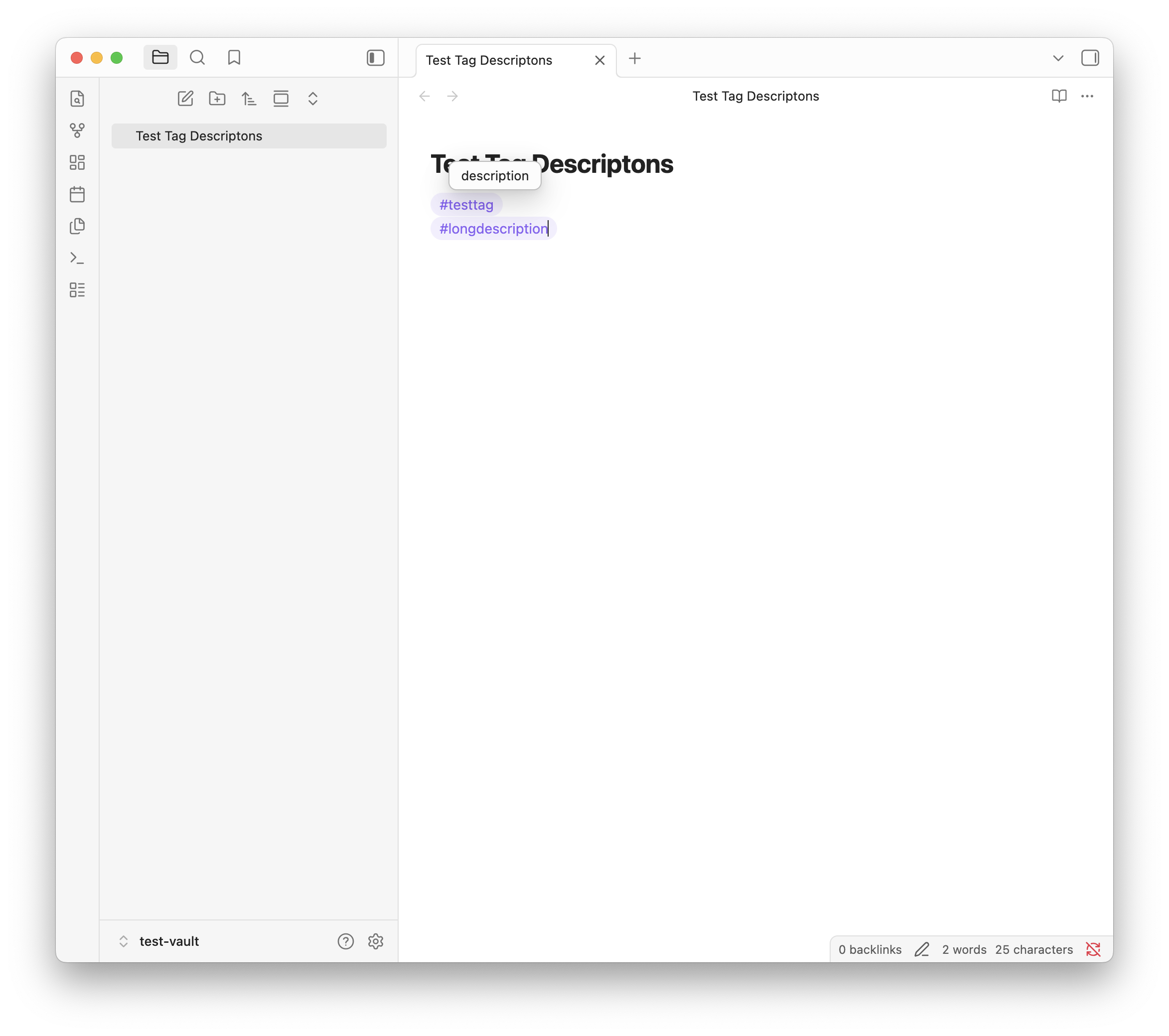 Tag Descriptions screenshot — Short description tooltip