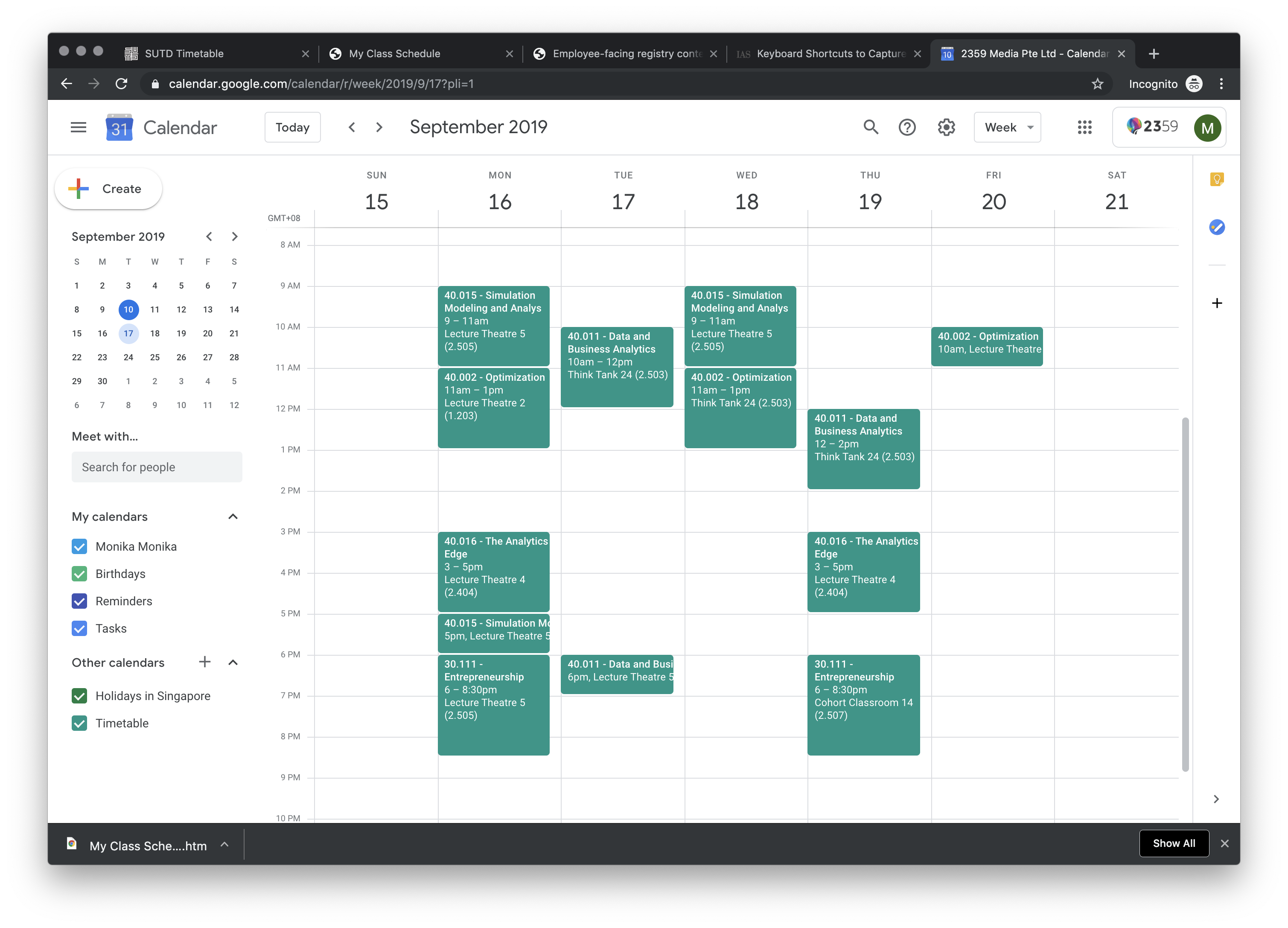 Timetable on Google Calendar