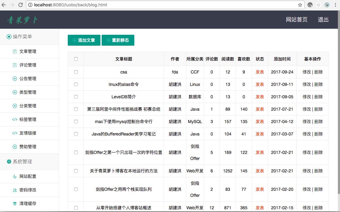 博客系统后台管理界面