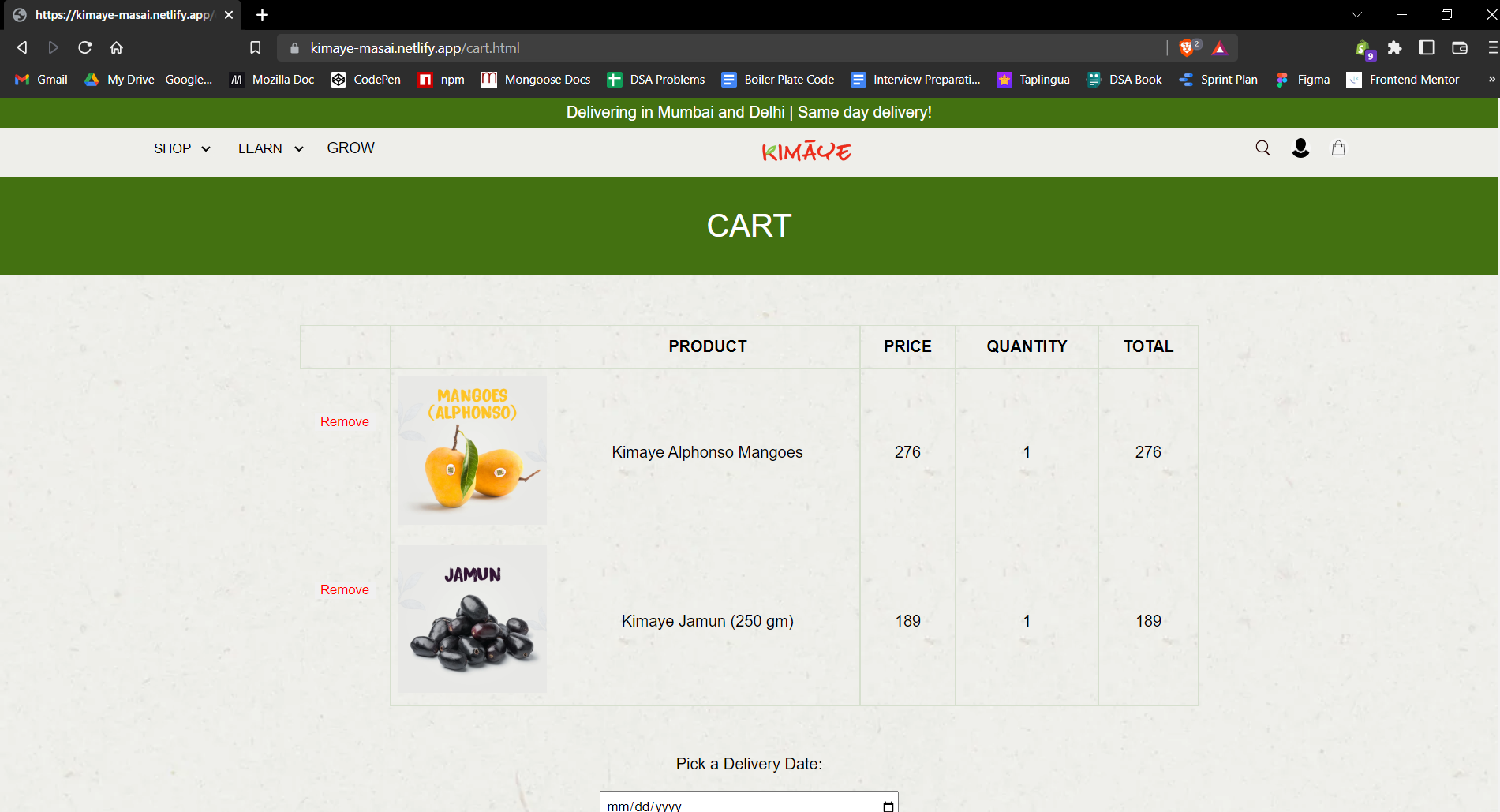 Cart Page