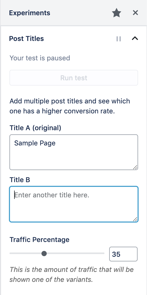 AB Testing Titles user interface