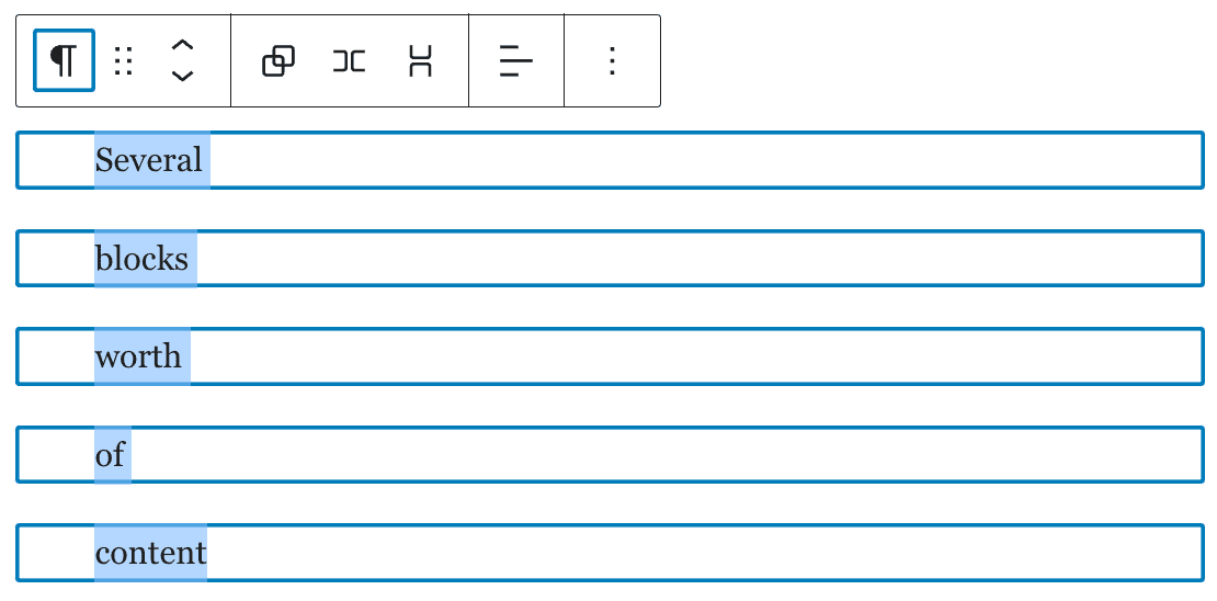 screenshot of multiple blocks selected in the editor