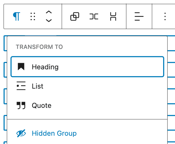 screenshot of converting to a Hidden Group