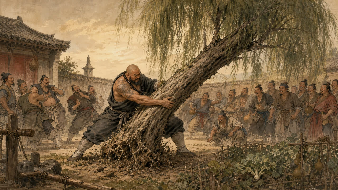 Lu Zhishen uproots a willow before the astonished garden ruffians