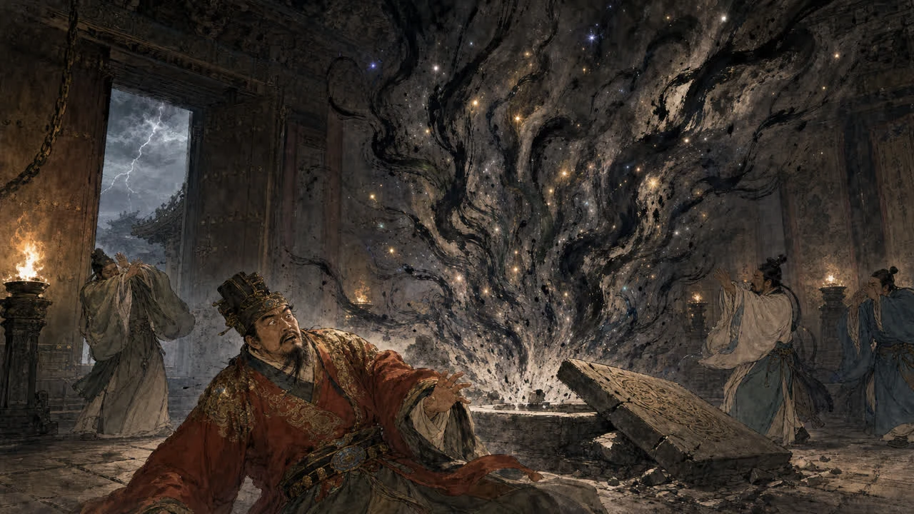 Marshal Hong recoils as the sealed spirits erupt from the demon vault