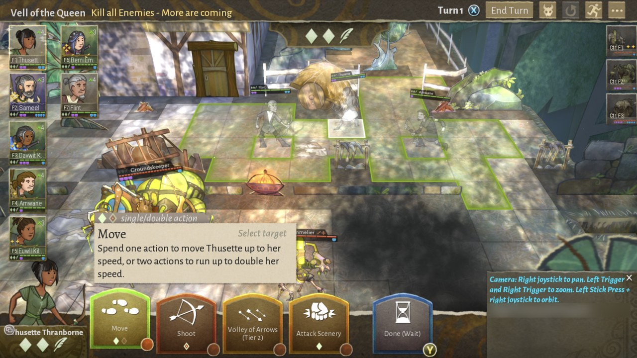 A tactical battle on the Thor, with the game's controller hints