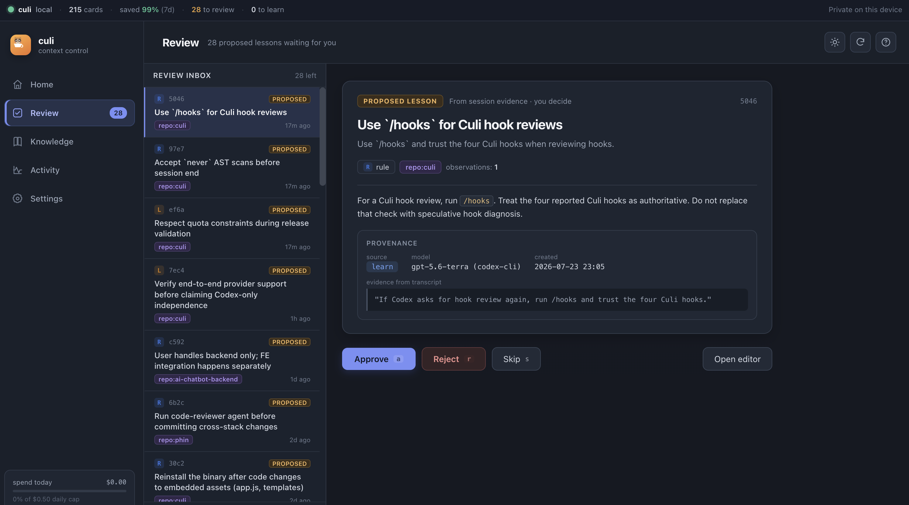 Culi review queue