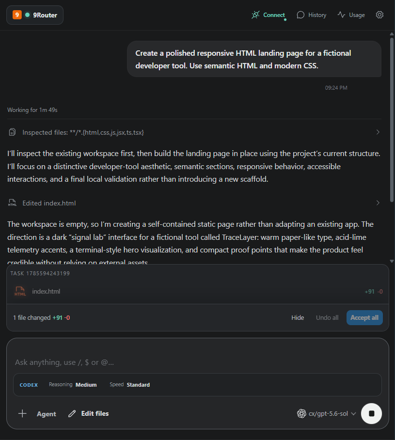 Real RelayCode Agent interface running inside the IDE