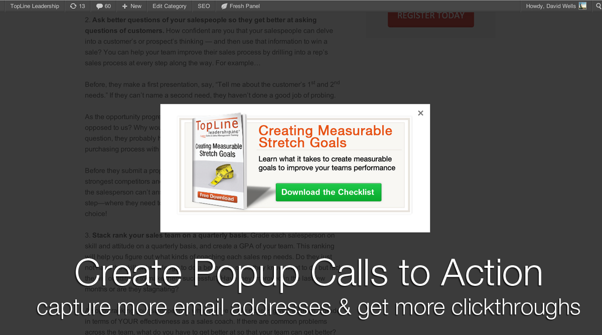 Create Popup Calls to action and capture more emails