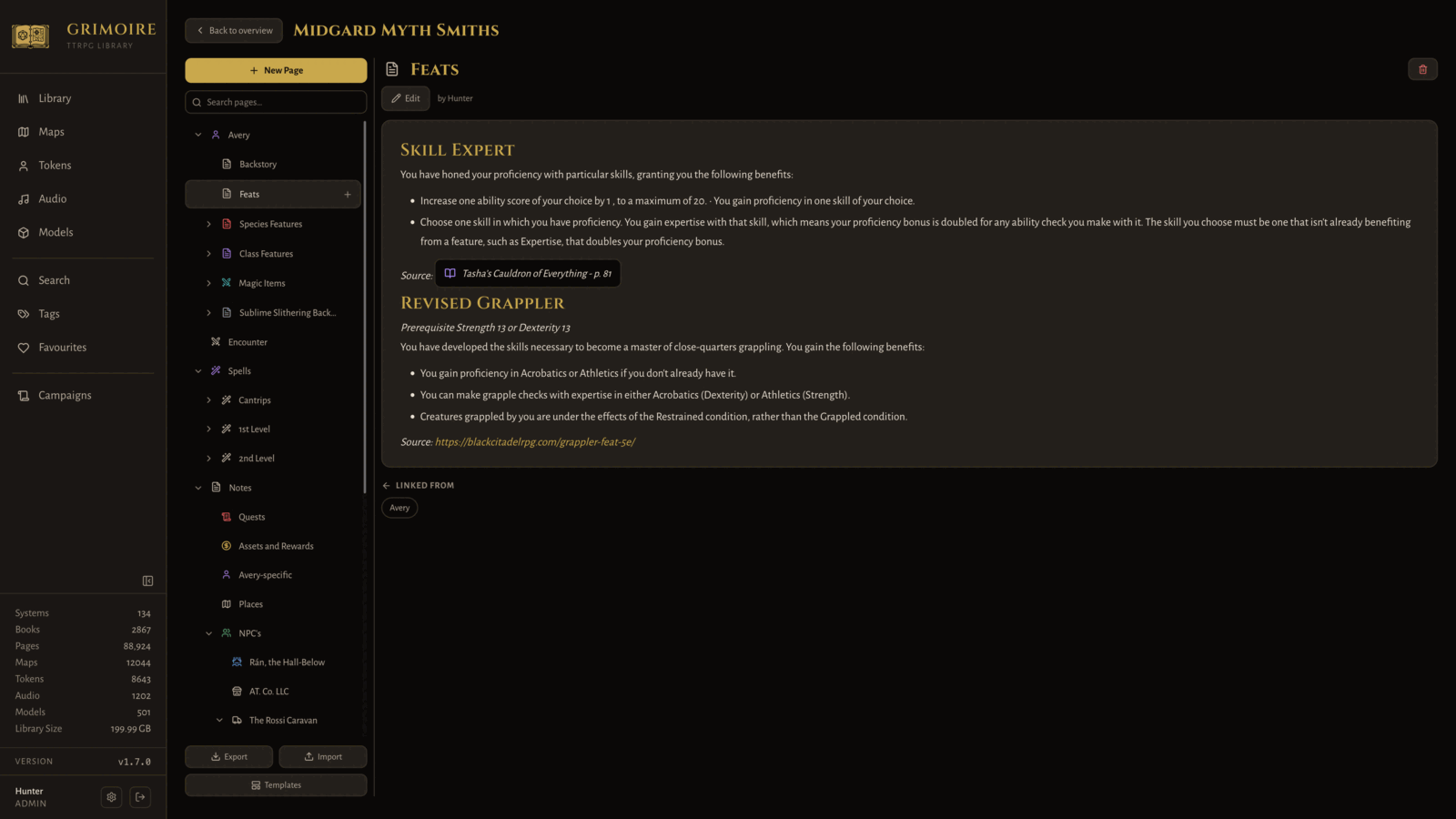 Campaign notes page