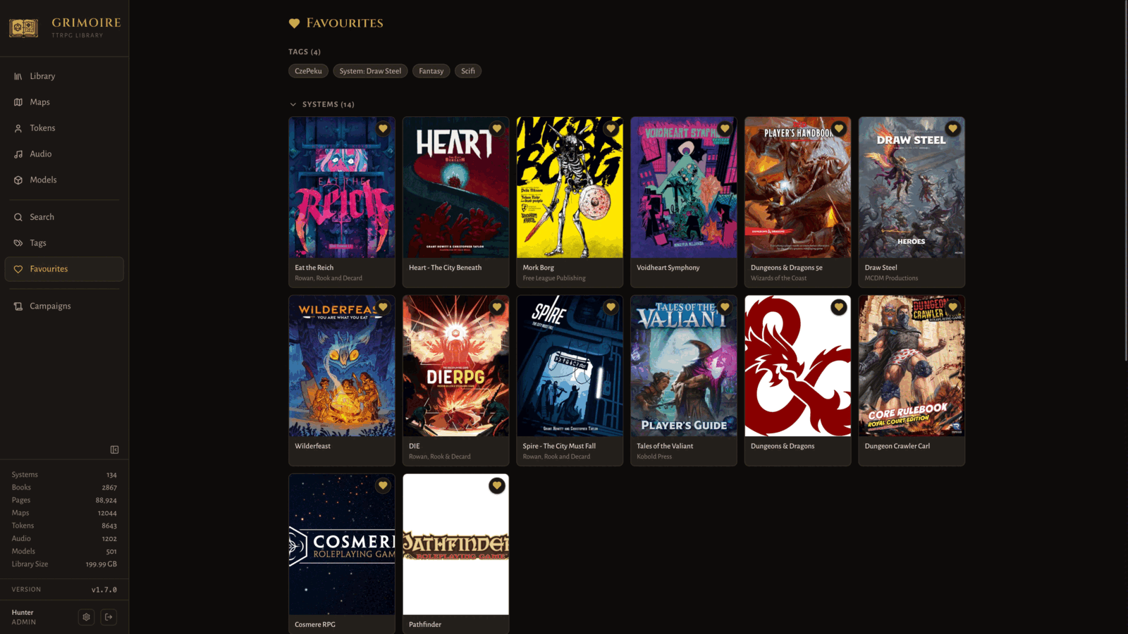 Favourites page