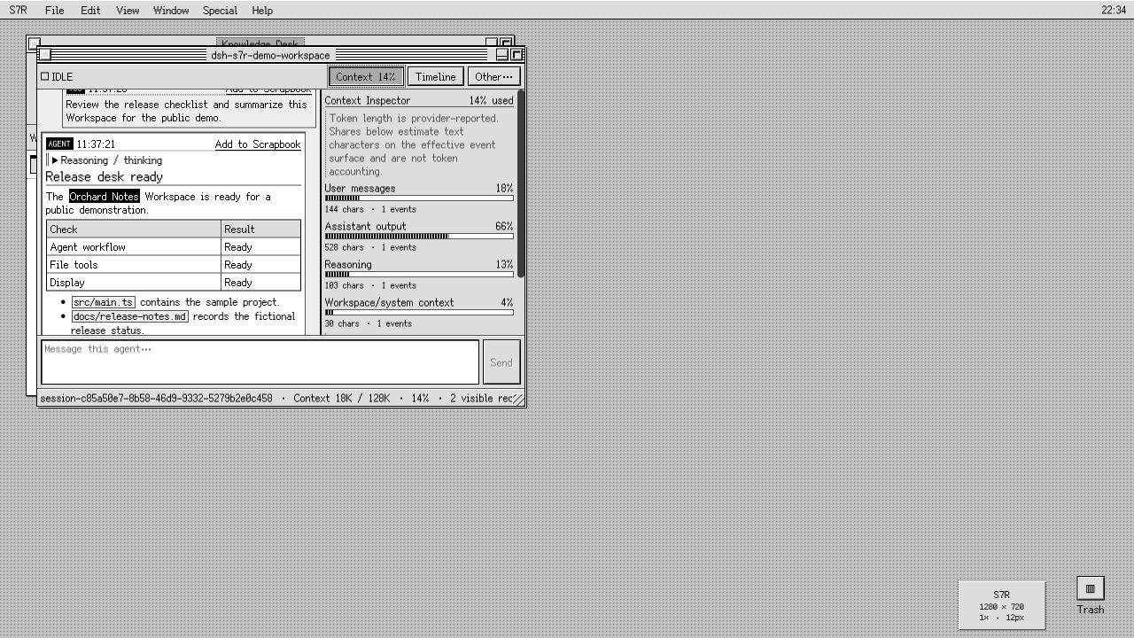 An Agent conversation overlapping Knowledge Desk with the Context Inspector expanded