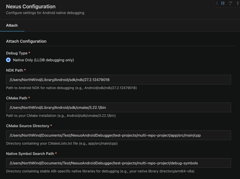 Nexus settings panel