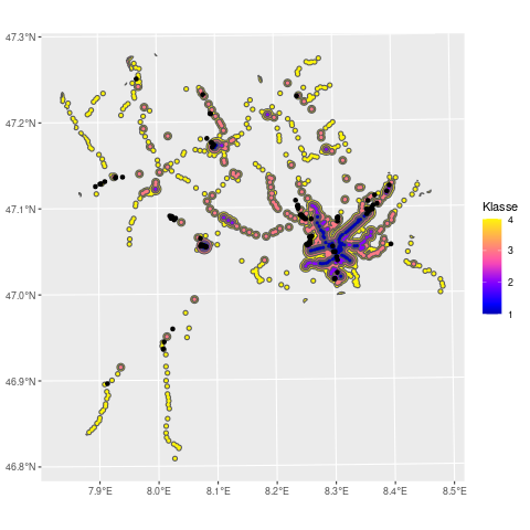 Connection quality polygons and centroids of detected trains