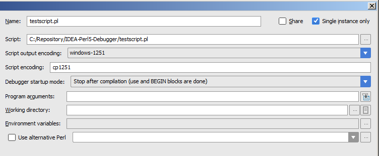 Local run/debug settings