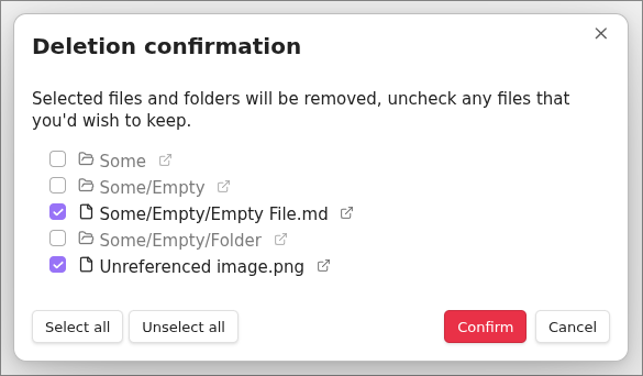 Preview deleted files confirmation