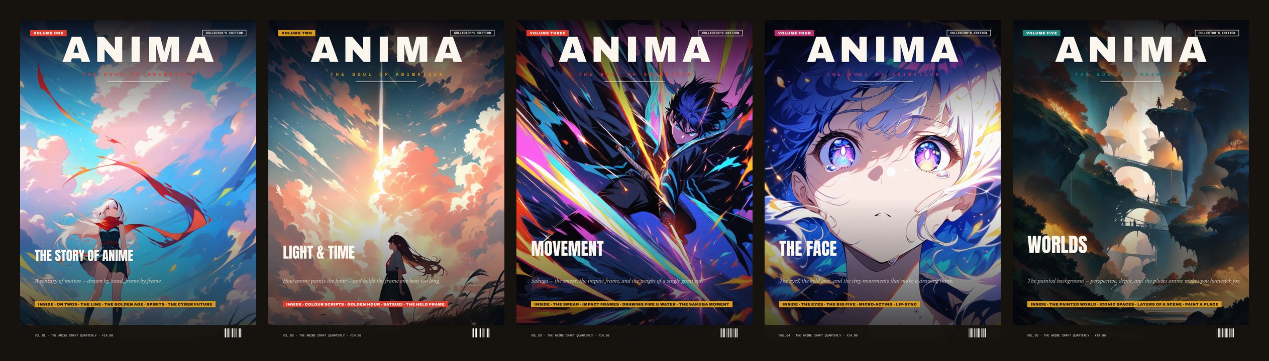 Five ANIMA magazine covers