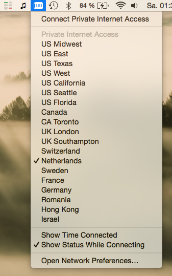 Connecting to VPN Service via status bar