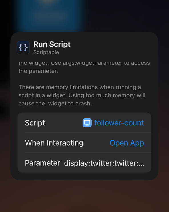 Screenshot: multiple small twitter widget parameters