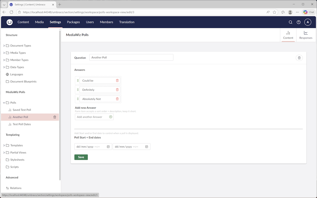 Screenshot of polls edit view