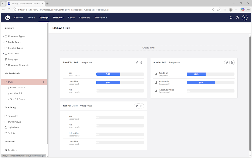 Screenshot of polls overview