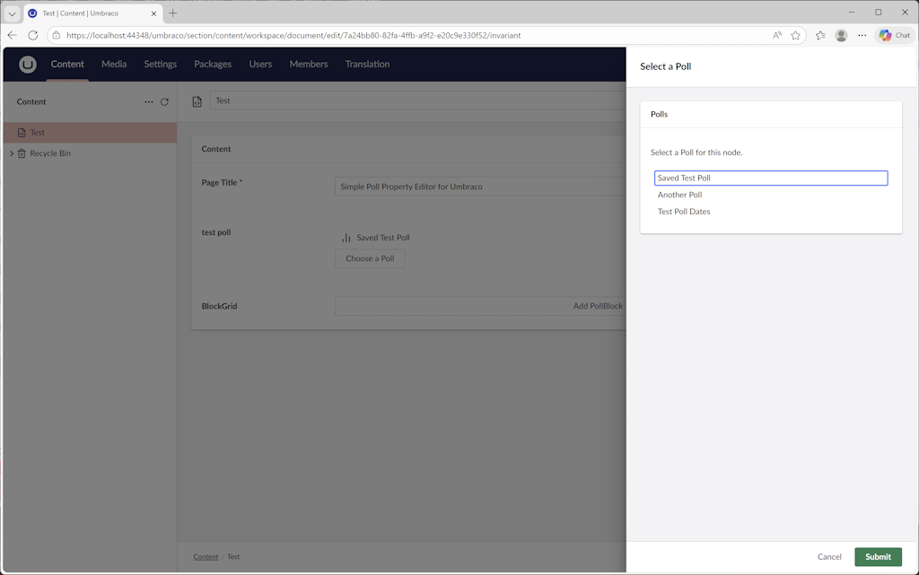 Screenshot of polls picker