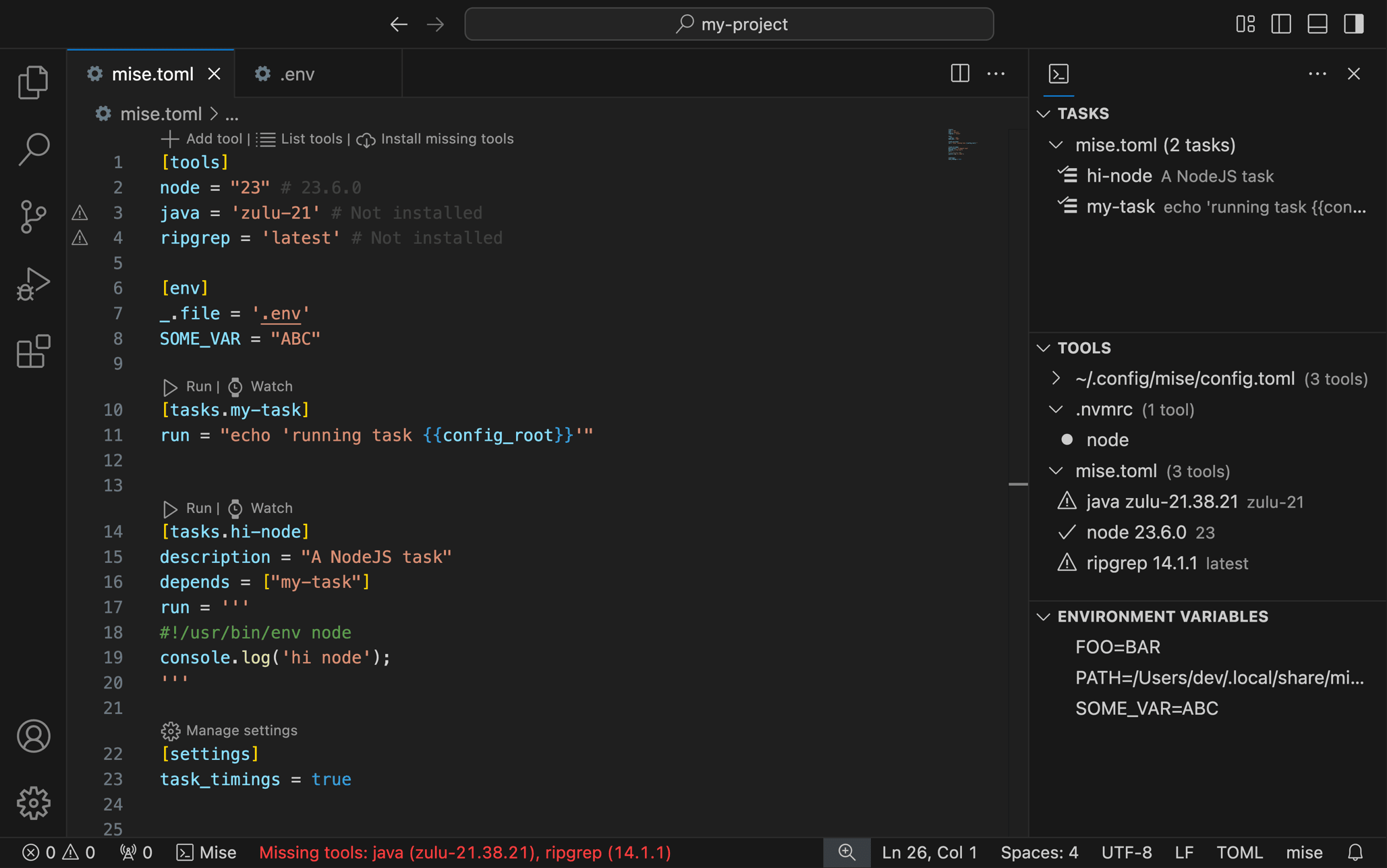 mise-vscode screenshot