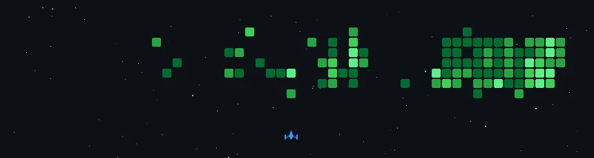 An animated spaceship shoots down the squares of my GitHub contribution graph