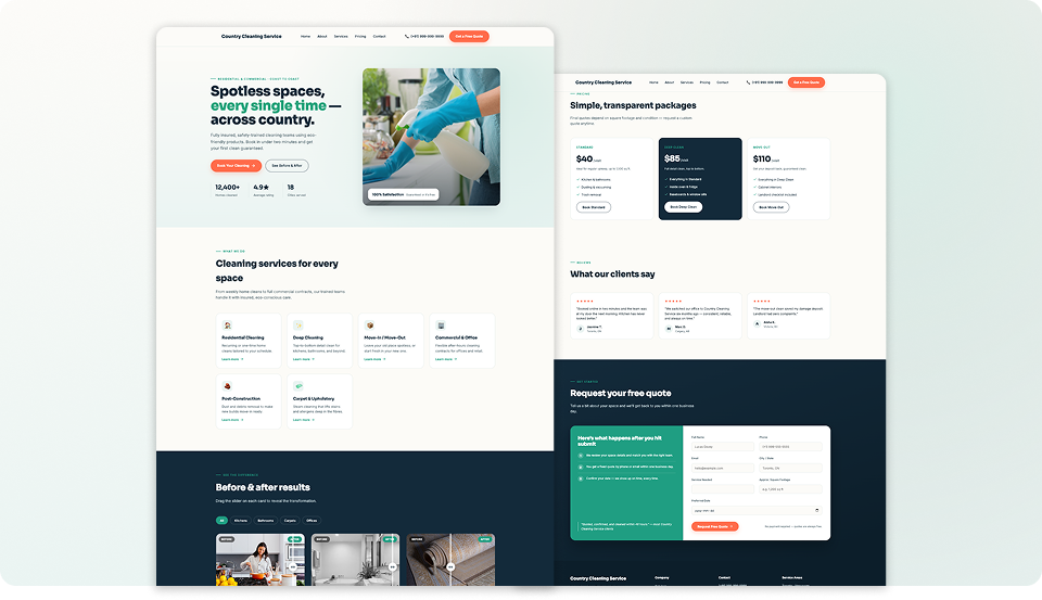 Cleaning Website Landing Page